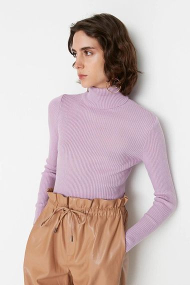 Women's Lilac Turtleneck Corduroy Knitwear Turtleneck Sweater HZL22W-BD1445001 - photo 3