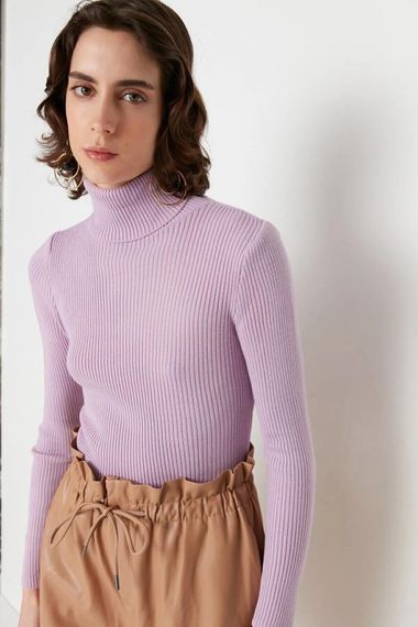 Women's Lilac Turtleneck Corduroy Knitwear Turtleneck Sweater HZL22W-BD1445001 - photo 2