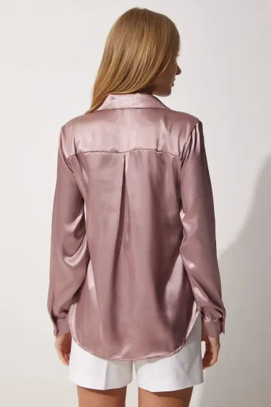 Women's Dusty Rose Lightly Draped Satin Surface Shirt HZL22W-BD139641 - photo 4