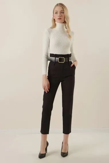 Women's High Waist Belted Fabric Trousers HZL22W-BD164641 - photo 1