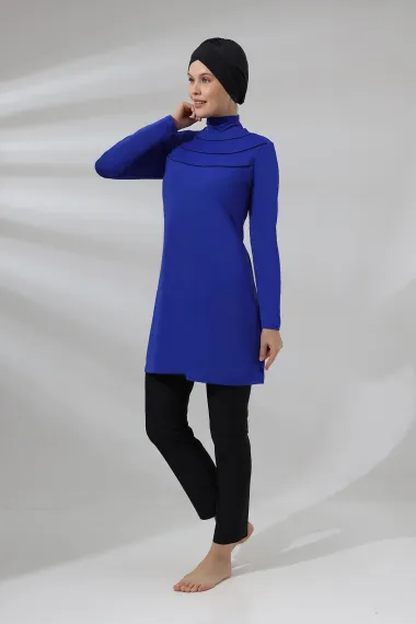 Women's Hijab Saks Blue Turtleneck Long Sleeve Fully Covered Tights Lycra Dress Swimsuit HZL24S-AR1286-11 - photo 2