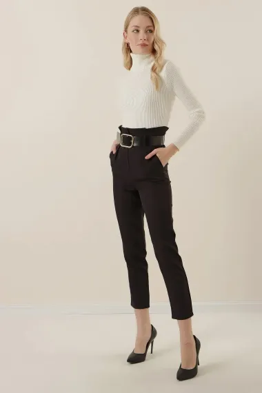 Women's High Waist Belted Fabric Trousers HZL22W-BD164641 - photo 2