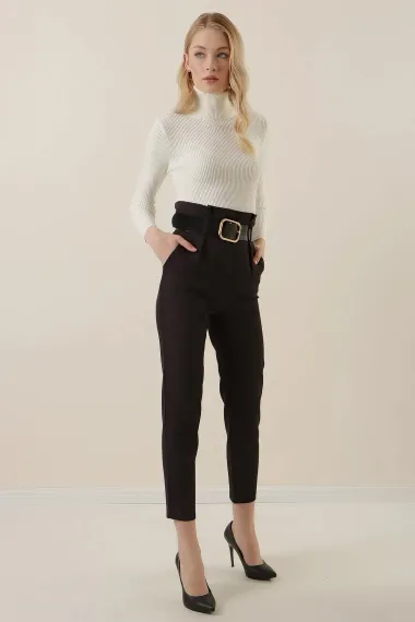 Women's High Waist Belted Fabric Trousers HZL22W-BD164641 - photo 4