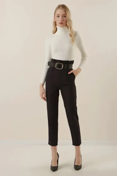 Women's High Waist Belted Fabric Trousers HZL22W-BD164641 - photo 3