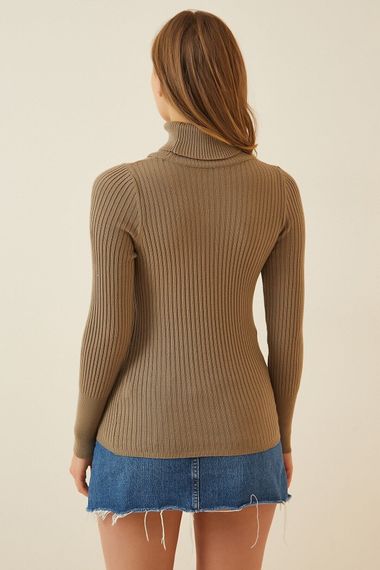 Women's Light Brown Turtleneck Corded Knitwear Turtleneck Sweater HZL22W-BD1445001 - photo 3