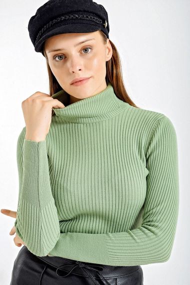 Women's Çağla Green Turtleneck Corduroy Knitwear Turtleneck Sweater HZL22W-BD1445001 - photo 2