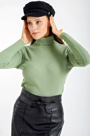 Women's Çağla Green Turtleneck Corduroy Knitwear Turtleneck Sweater HZL22W-BD1445001 - photo 1