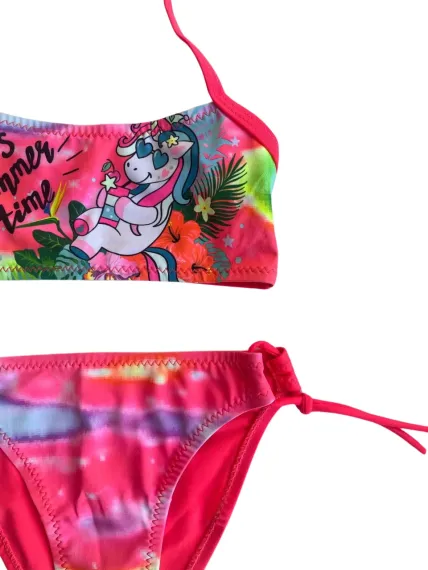 Kız Çocuk Neon Pembe Desenli  2-8 Yaş Straplez Bikini Takım HZL24S-LC3652 - photo 2