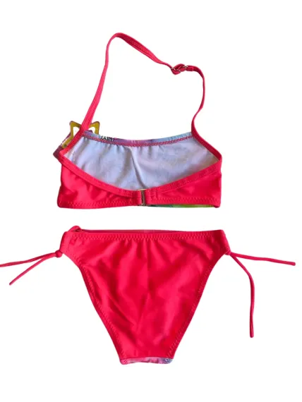 Kız Çocuk Neon Pembe Desenli  2-8 Yaş Straplez Bikini Takım HZL24S-LC3652 - صورة 3