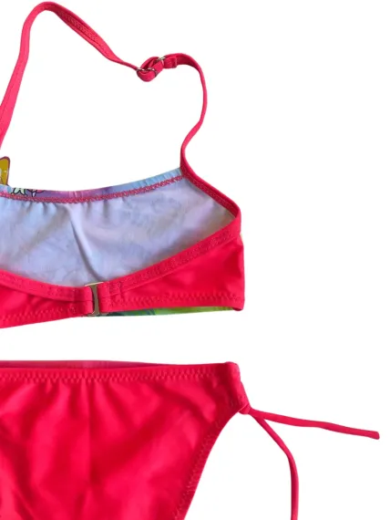 Kız Çocuk Neon Pembe Desenli  2-8 Yaş Straplez Bikini Takım HZL24S-LC3652 - صورة 4