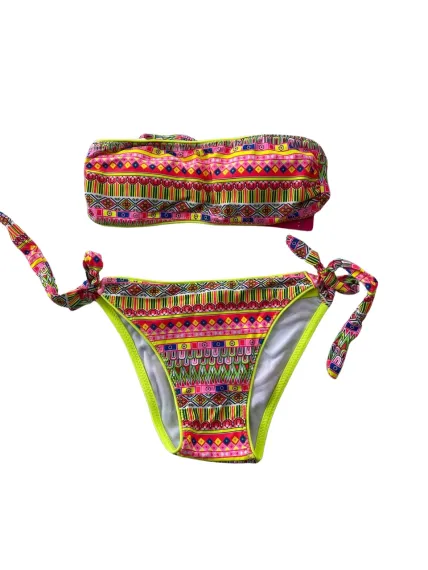 Kız Çocuk Neon Sarı Çok Renkli Astarlı 4-12 Yaş Straplez Bikini Takım HZL24S-LC6355 - photo 4