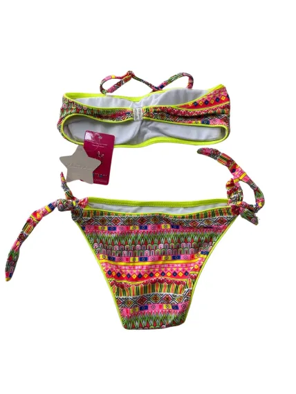 Kız Çocuk Neon Sarı Çok Renkli Astarlı 4-12 Yaş Straplez Bikini Takım HZL24S-LC6355 - photo 5