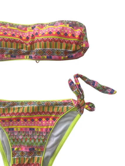 Kız Çocuk Neon Sarı Çok Renkli Astarlı 4-12 Yaş Straplez Bikini Takım HZL24S-LC6355 - photo 3