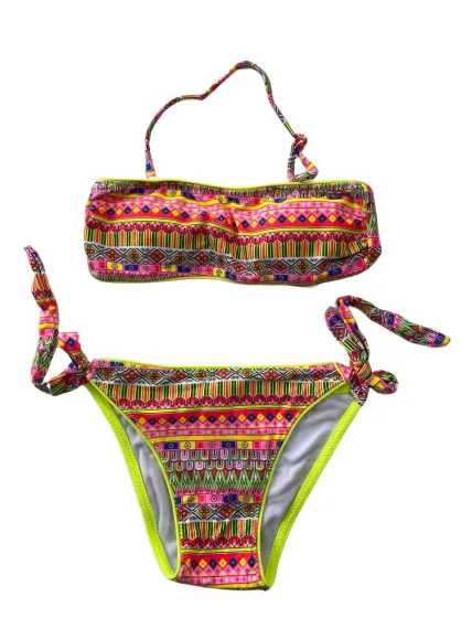 Kız Çocuk Neon Sarı Çok Renkli Astarlı 4-12 Yaş Straplez Bikini Takım HZL24S-LC6355 - photo 1