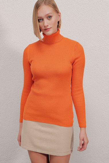 Women's Orange Turtleneck Corded Knitwear Turtleneck Sweater HZL22W-BD1445001 - photo 5