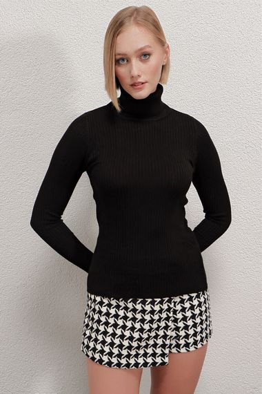 Women's Black Turtleneck Corduroy Knitwear Turtleneck Sweater HZL22W-BD1445001 - photo 2