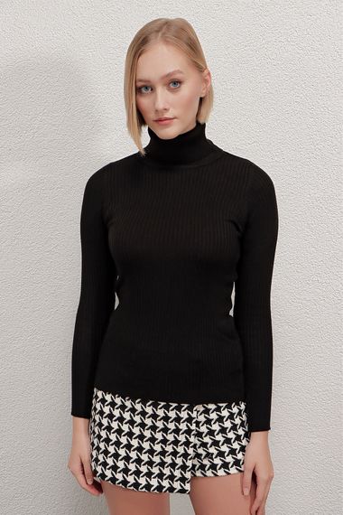 Women's Black Turtleneck Corduroy Knitwear Turtleneck Sweater HZL22W-BD1445001 - photo 5