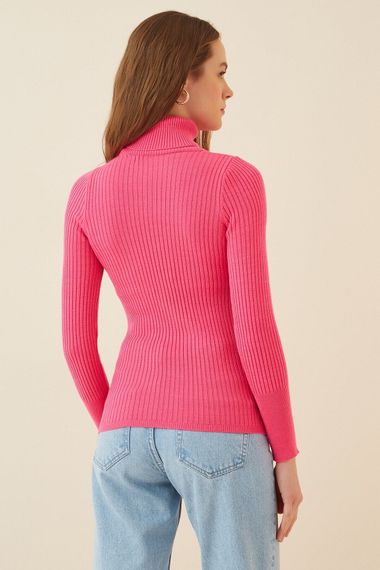 Women's Fuchsia Turtleneck Corded Knitwear Turtleneck Sweater HZL22W-BD1445001 - photo 4