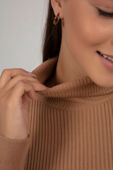 Women's Camel Turtleneck Corded Knitwear Turtleneck Sweater HZL22W-BD1445001 - photo 3