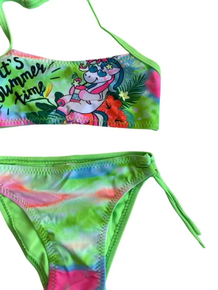 Kız Çocuk Neon Yeşil Desenli  2-8 Yaş Straplez Bikini Takım HZL24S-LC3652 - photo 2