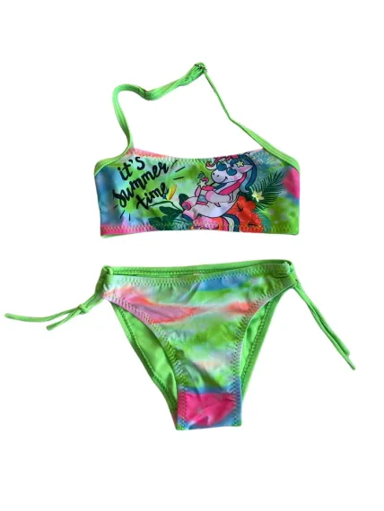 Kız Çocuk Neon Yeşil Desenli  2-8 Yaş Straplez Bikini Takım HZL24S-LC3652 - photo 1