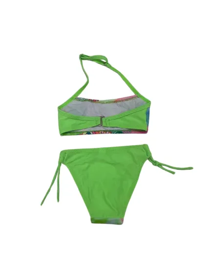 Kız Çocuk Neon Yeşil Desenli  2-8 Yaş Straplez Bikini Takım HZL24S-LC3652 - صورة 4