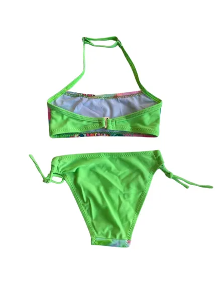 Kız Çocuk Neon Yeşil Desenli  2-8 Yaş Straplez Bikini Takım HZL24S-LC3652 - صورة 5