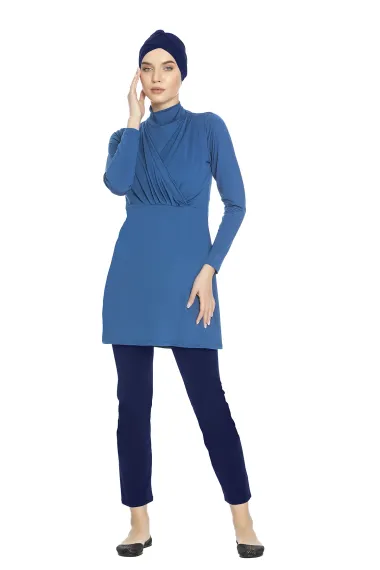 Women's Hijab Petrol Blue Long Sleeve Full Covered Tights Lycra Dress Swimsuit HZL24S-AR1285-29