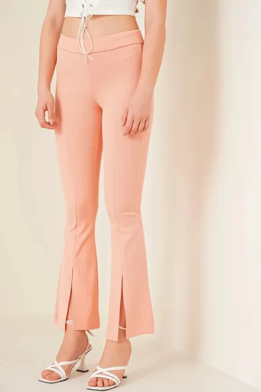 Women's Salmon Corded Slit Sculpting Flare Leg Lycra Knitted Trousers HZL23S-BD165481 - photo 3