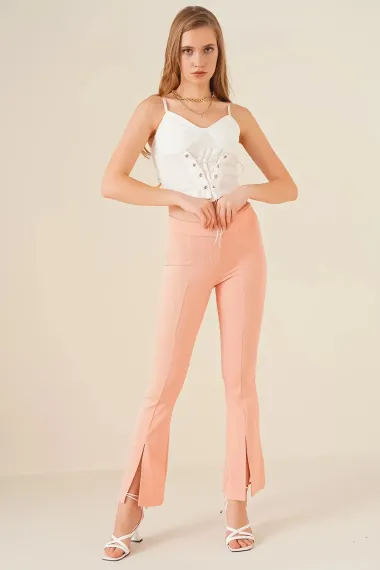 Women's Salmon Corded Slit Sculpting Flare Leg Lycra Knitted Trousers HZL23S-BD165481 - photo 1