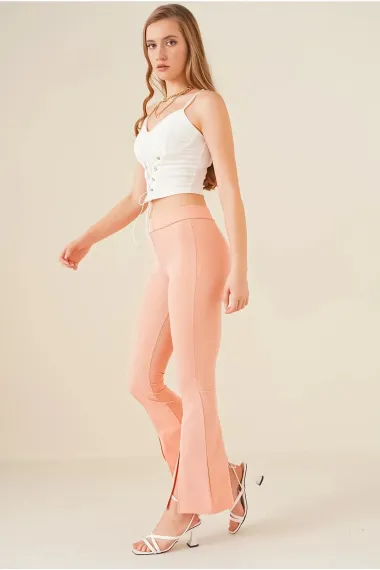 Women's Salmon Corded Slit Sculpting Flare Leg Lycra Knitted Trousers HZL23S-BD165481 - photo 2