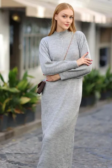 Women's Gray Zipper Collar Ribbed Knitwear Dress HZL24W-BD1102271 - photo 1