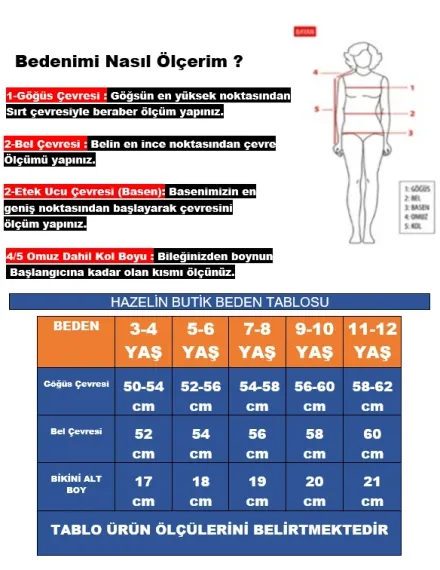 Kız Çocuk Mavi Beyaz Çizgili Arı Çıkartmalı 4-12 Yaş Straplez Bikini Takım HZL24S-LC3228 - صورة 4