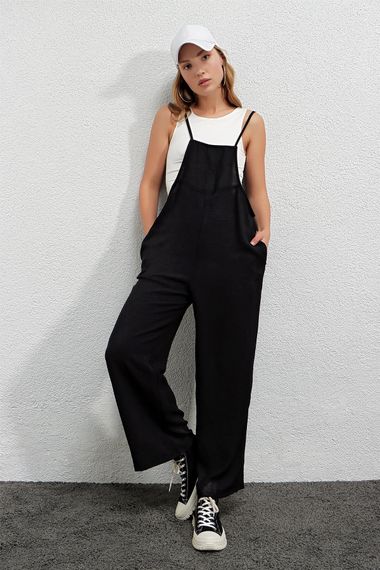 Women's Black Adjustable Strap Pocket Wide Leg Gardening Overalls HZL22S-BD170191 - photo 1