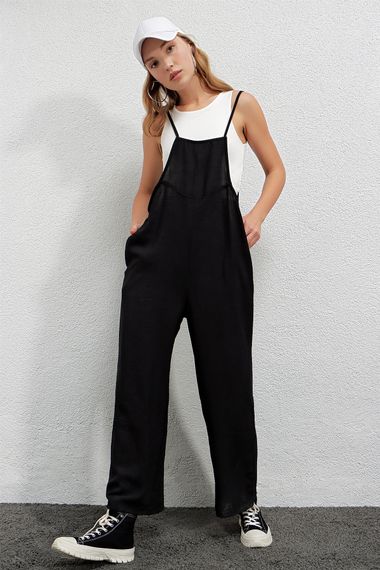 Women's Black Adjustable Strap Pocket Wide Leg Gardening Overalls HZL22S-BD170191 - photo 3