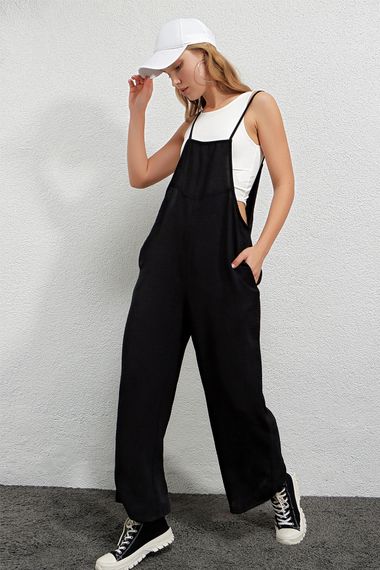 Women's Black Adjustable Strap Pocket Wide Leg Gardening Overalls HZL22S-BD170191 - photo 5