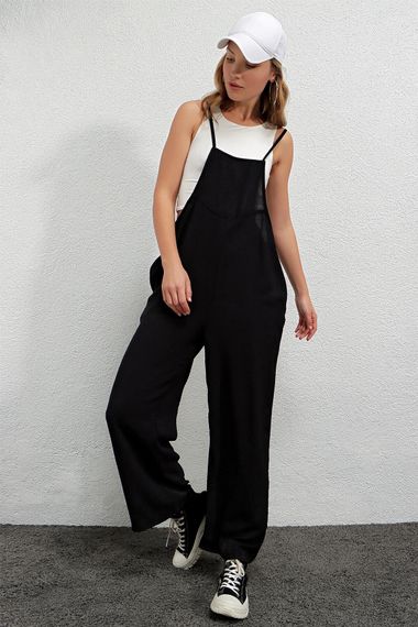 Women's Black Adjustable Strap Pocket Wide Leg Gardening Overalls HZL22S-BD170191 - photo 2