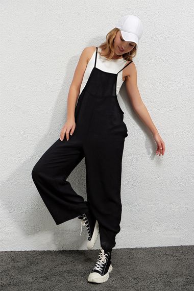 Women's Black Adjustable Strap Pocket Wide Leg Gardening Overalls HZL22S-BD170191 - photo 4