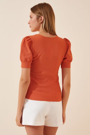 Kadın Oranj Kare Yaka Örme Bluz Hzl22w-bd104091 - fotoğraf 3