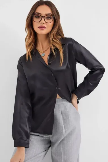 Жіноча чорна сорочка для хустки, легка, шовковистий сатин, доступні розміри 34-50 - фото 2