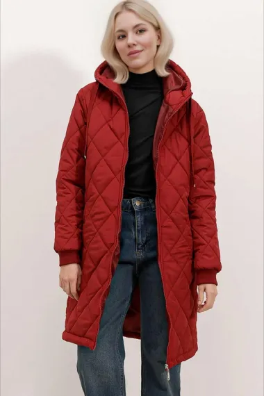 Kadın Bordo Kapitone Uzun Şişme Mont HZL22W-BD151381 - fotoğraf 2