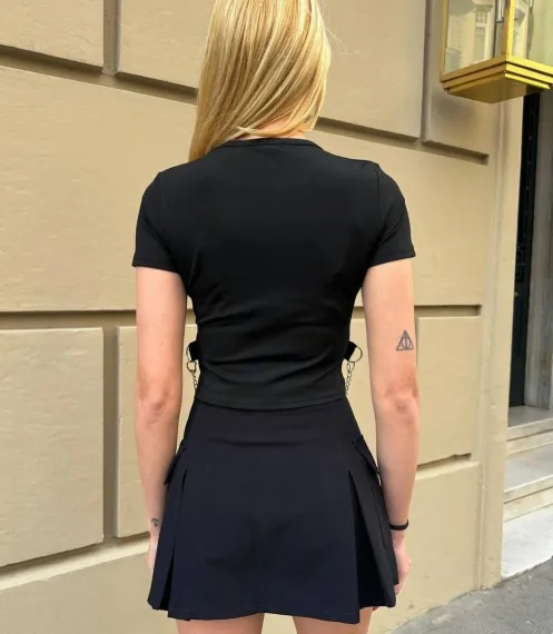 Kadın Siyah ROCKMORE Baskılı Zincir Aksesuarlı Crop T-Şihrt HZL24S-DSB120281 - photo 5