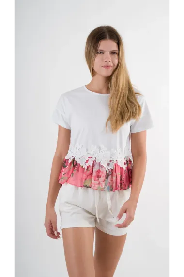 Kadın Beyaz Beli Lastikli Yırtmaçlı Cepli Keten Şort HZL24S-ZK11371 - photo 2