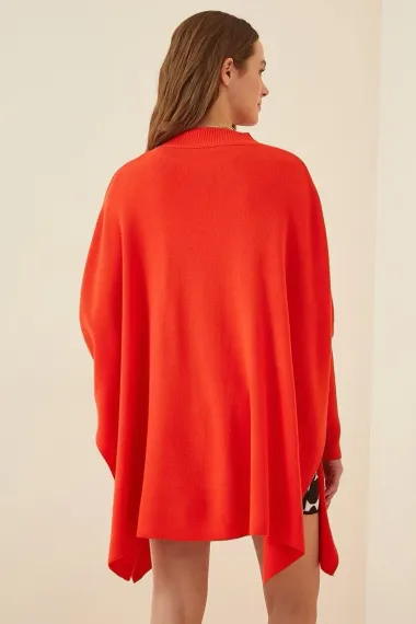 سترة تريكو بونشو كبيرة الحجم باللون الأحمر HZL23W-BD1100761 للنساء - صورة 4