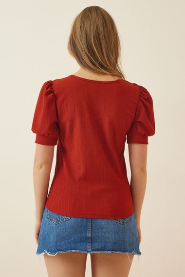 Женский свитер с квадратным вырезом, цвет кирпичный, 93% полиэстер, 7% лайкра, размер 38, длина 54 см - фото 3