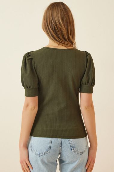 Kadın Haki Kare Yaka Örme Bluz Hzl22w-bd104091 - fotoğraf 3