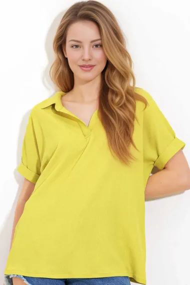 Kadın Fıstık Yeşil Polo Yaka Geniş Kesim Örme Bluz HZL24S-BD104861 - photo 1