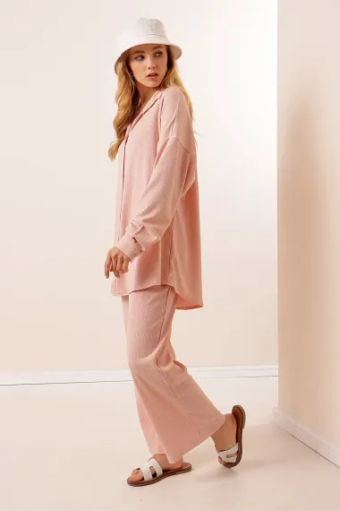 Hazelin Kadın Açık Pembe  Alt-Üst İkili Örme Takım HZL23W-BD158581 - fotoğraf 5