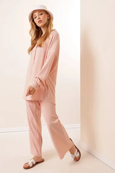 Hazelin Kadın Açık Pembe  Alt-Üst İkili Örme Takım HZL23W-BD158581 - fotoğraf 3