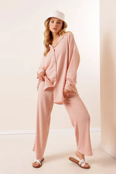 Hazelin Kadın Açık Pembe  Alt-Üst İkili Örme Takım HZL23W-BD158581 - fotoğraf 4